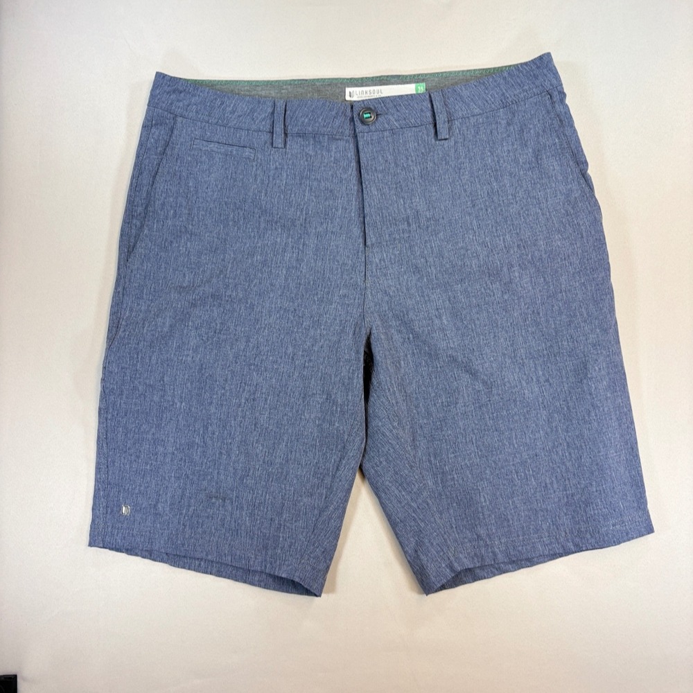 Linksoul Boardwalker Shorts‎ Mens 35 Heather Blue 10" Golf Performance Athletic